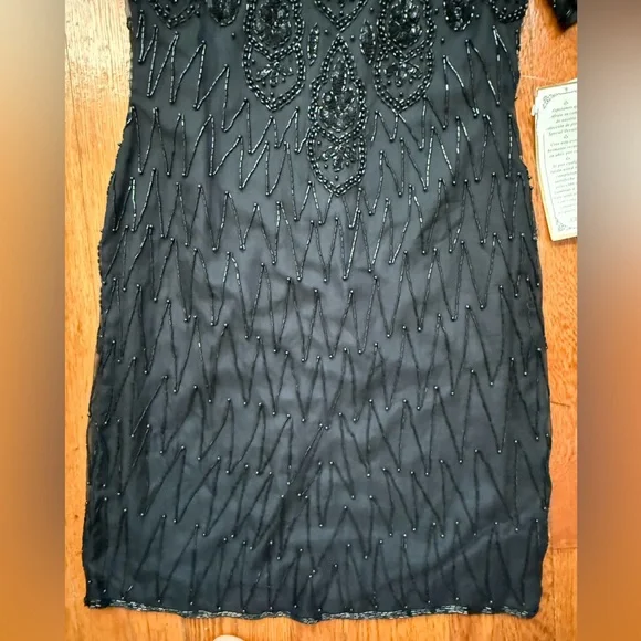 Vintage Mark & John 100% silk beaded black cocktail dress M - Picture 6 of 9